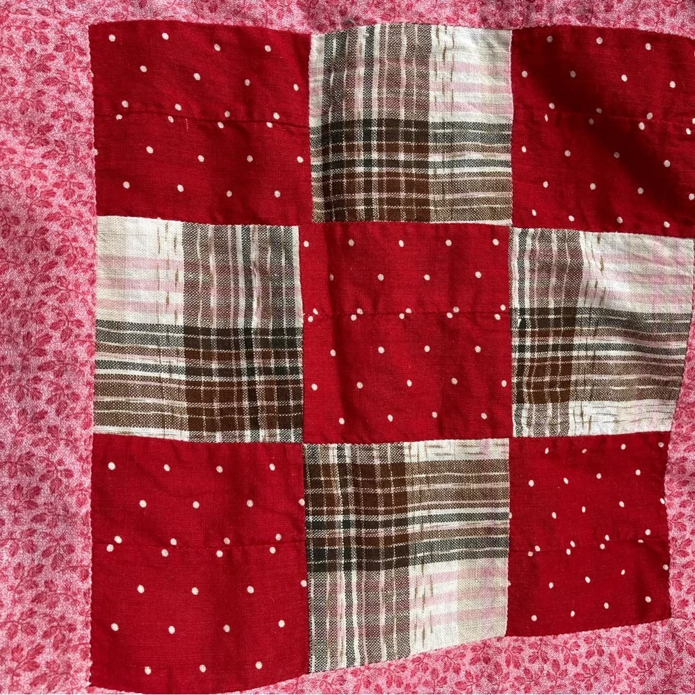 Vintage Quilt top handmade 9 Patch 92x155”